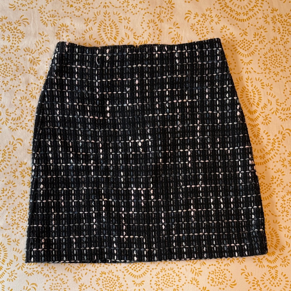 LOFT Black Tweed Mini Skirt with White Flecking